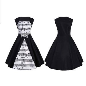 Retro swing dress, a-line, music notes, 1950's
